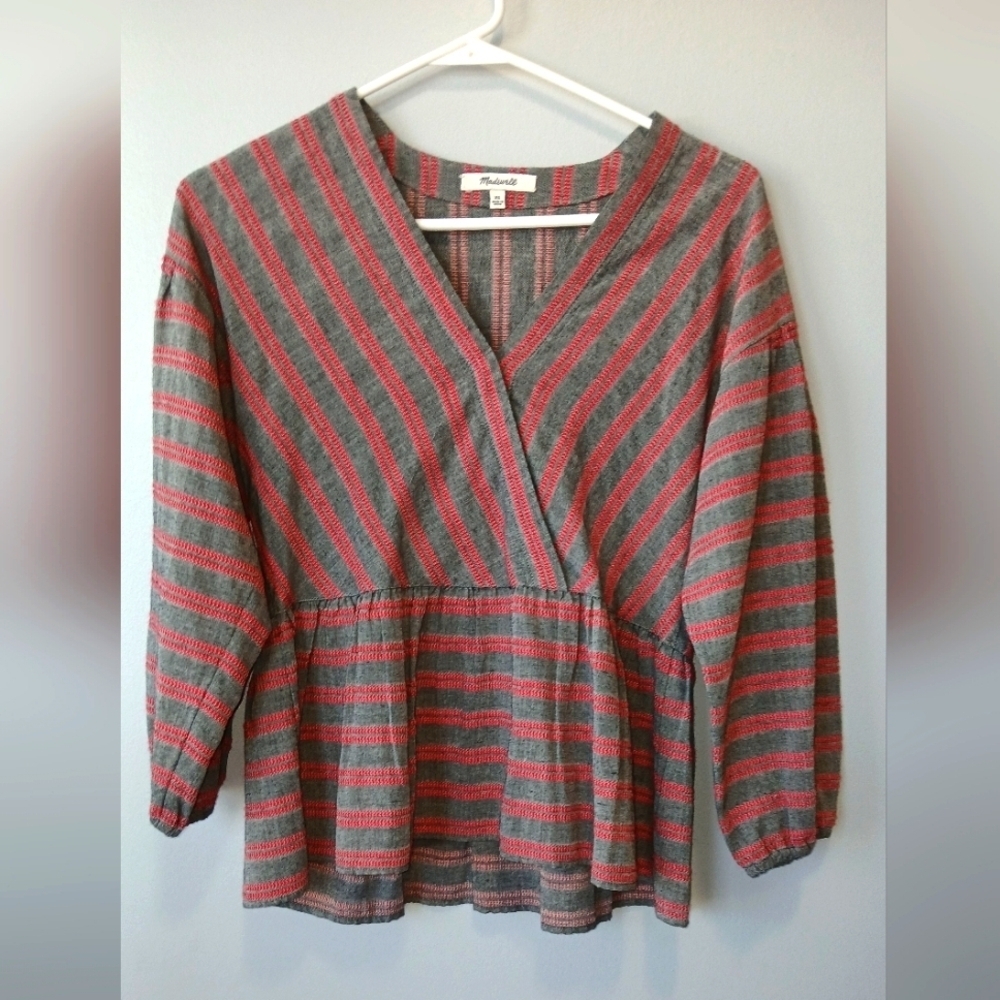 Madewell Crossover Bubble Sleeve Striped Top Womens XS Casual Boho